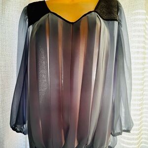 Elegant Sheer Blue and Gray Women's Top